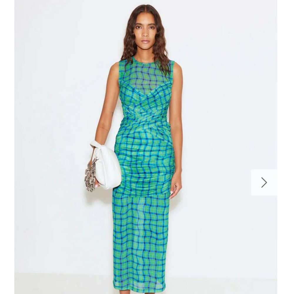 Simon Miller Green and Blue Plaid Sleeveless Midi Dress